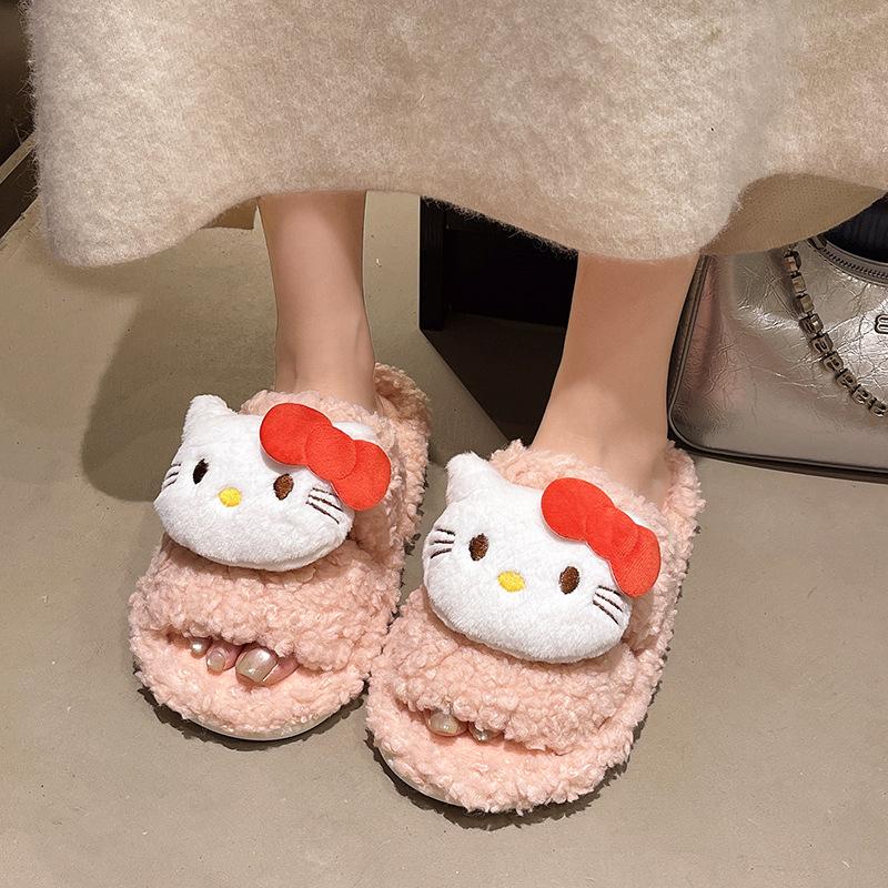 Cute plush slippers women's winter 2025 new indoor warm home fashion kitten outer cotton slippers