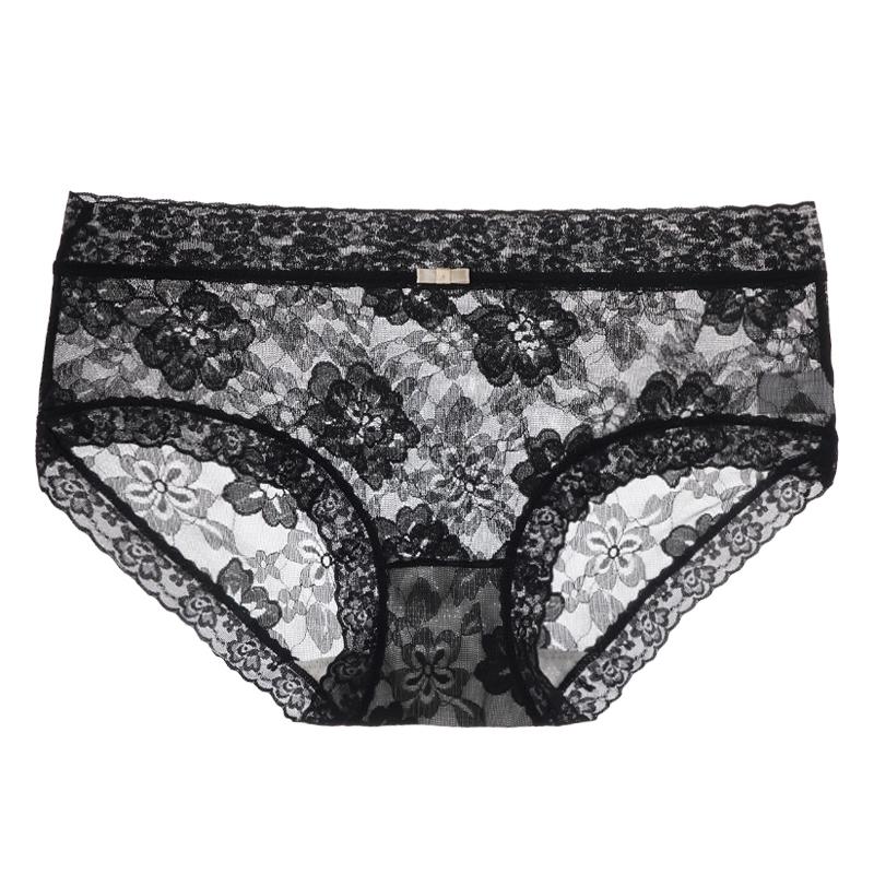 Dámské krajkové kalhotky Prodyšný antibakteriální bavlněný klínek Sexy středně vysoký pas Květinové spodní prádlo Kalhotky