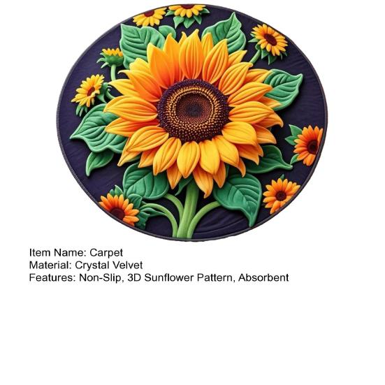 Yousheng 3D Sunflower Floor Mat Non-Slip Absorbent Bathroom Rug Quick-Dry Round Floral Area Rug for Farmhouse Bedroom Entryway Living Room