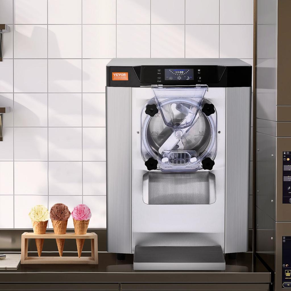 VEVOR Commercial Ice Cream Machine, 12 L/H Yield, 1295W Single Flavor Countertop Hard Serve Ice Cream Maker, 4.5L Stainless Steel Cylinder