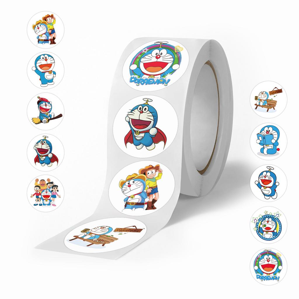 500 Stickers/roll Doraemon Cartoon Roll Paper Children's Creative Hand Tent Decorative Skateboard Tape
