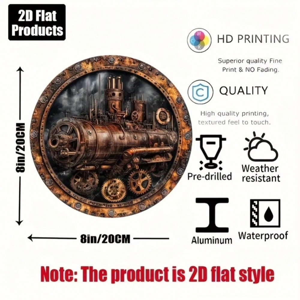 Винтажный металлический круглый жестяной знак с изображением паровоза 8x8 дюймов Настенный декор для дома Бара разноцветный