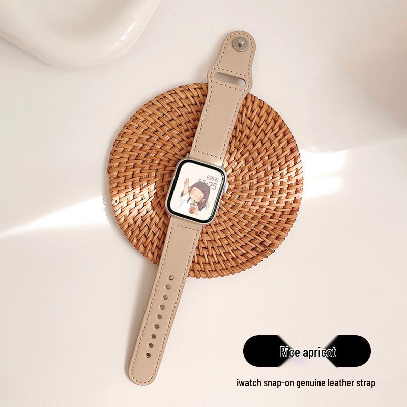 Compatible Leather Watch Band for Apple iWatch S10/8/9SE, Huawei GT, Xiaomi 89 Pro, and Redmi 45 - Top Layer with Studded Buckle