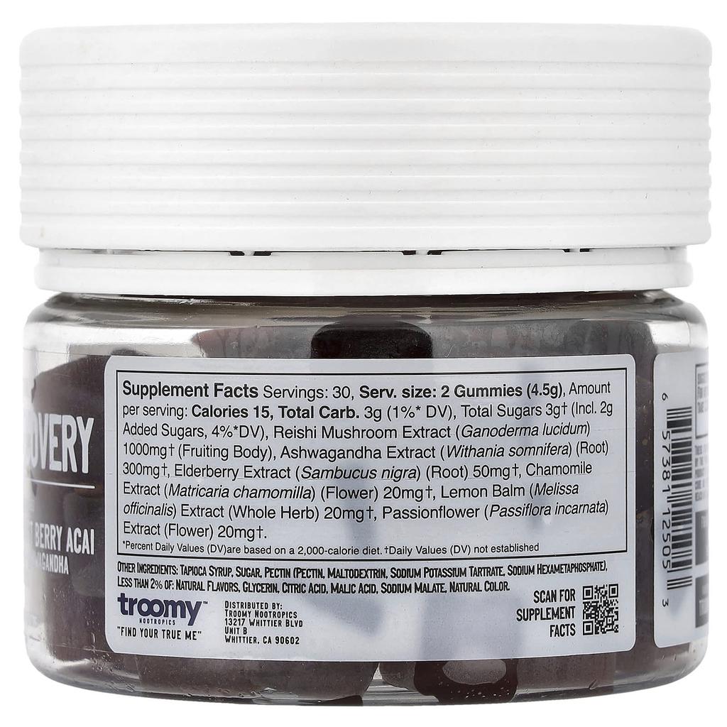 Troomy Nootropics, Recovery, Functional Mushrooms Gummies, Harvest Berry Acai, 60 Gummies, 9.52 oz (270 g)