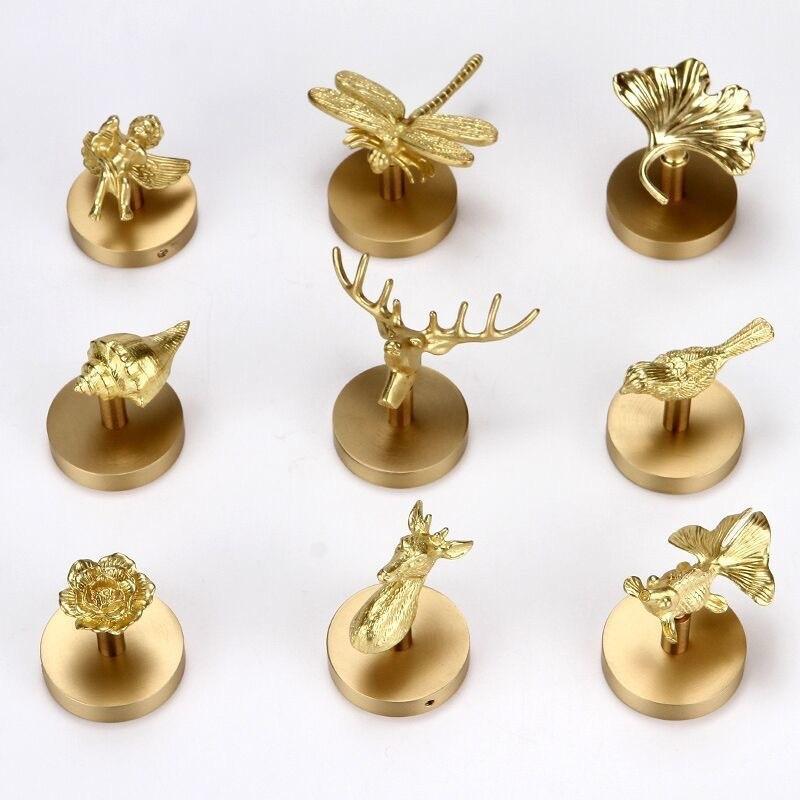 Leaf Ginkgo Brass Angel Bird Dragonfly Wall Hook With Adhesive For Door Decor