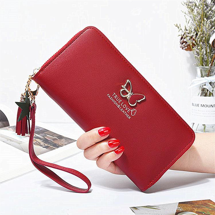 Women Long Zipper Coin Purses Tassel Design Clutch Purse Female Money Credit Card Holder Butterfly Luxury Brand Leather Wallets