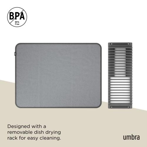 Umbra UDRY Draining Mat, 61x46cm, Charcoal, Kitchen Dish Drainer with Dish Stand, Absorbent