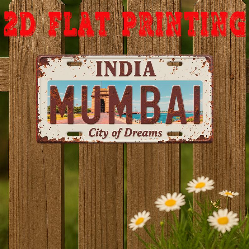 D FlatVintage Aluminum  Sign Decorative Sign Mumbai City Sign Gateway of India Wall Art City of Dreams Indian Home Decor 15x30cm(5.9x7.8inch)