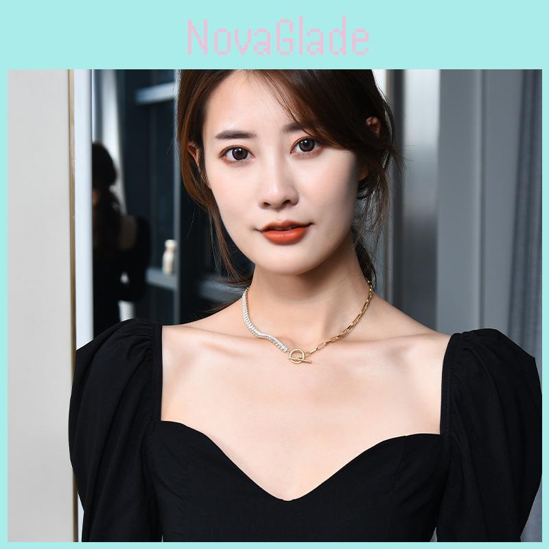 Elegant Asymmetriskt Titanståls Halsband Med Zirkonia För Kvinnor Perfekt För Gåvor