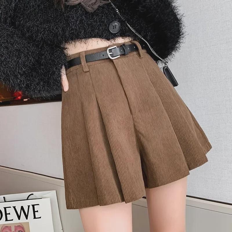 Women's High-Waist Corduroy A-Line Pleated Skirt: Retro, Simple, Versatile, and Anti-Exposure Skirt for Autumn.
