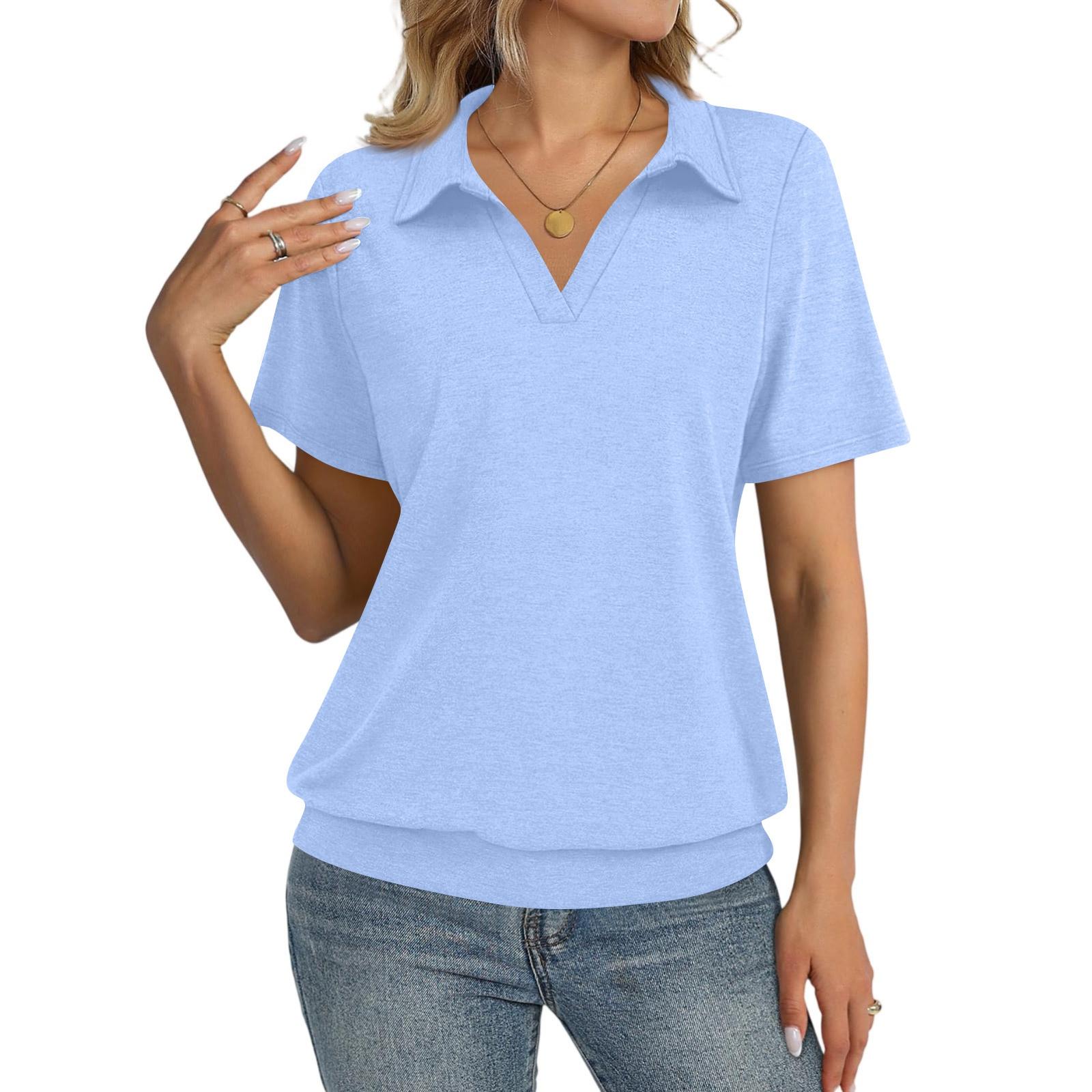 Women s Fashion Casual Lapel Short Sleeve Color Shirt Women s Up Tops S