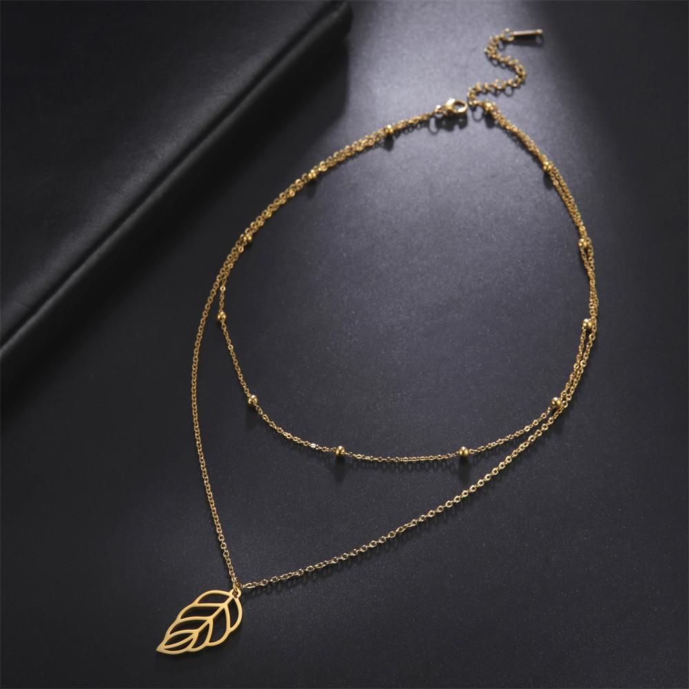 Cazador Leaf Pendant Double Chain Necklaces for Women Fashion Stainless Steel Necklaces Jewelry 2026 Birthday Gift New Wholesale
