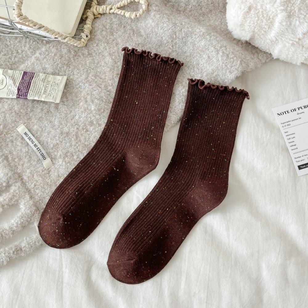 

Breathable Winter Warm Socks Middle Tube Ruffle Socks Soft Women s Socks Winter кавовий