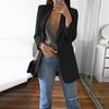 Fashion Women Solid Color Open Front Pockets Jacket Coat Long Office Blazer