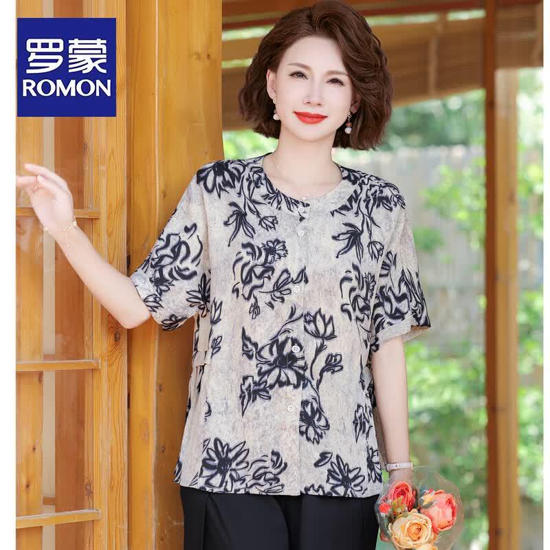 ROMON Women s Elegant Summer Floral Short Sleeve T-Shirt XXL