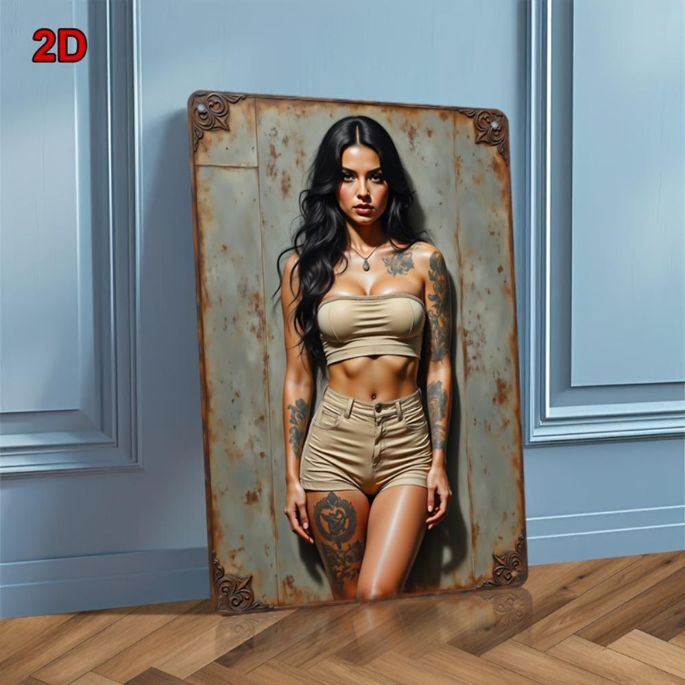 Vintage Tattoo Girl Metal Wall Art 8x12 Inch - Rustic Iron Decor Sign for Bar Cafe Bedroom Office - Retro Tattoo Inspired Room D