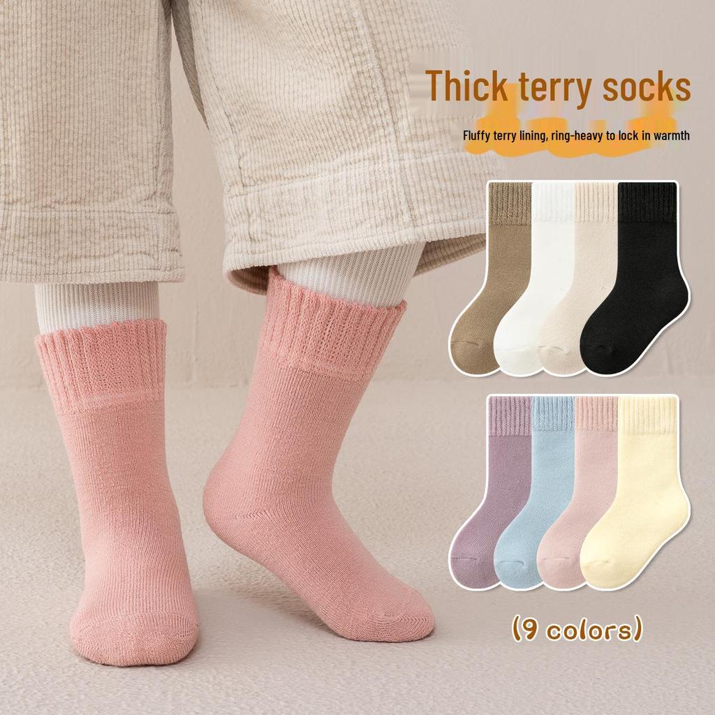 Șosete de iarnă din lână plușată pentru copii - Calde, groase, până la jumătatea gambei, pentru dormit, pentru băieți și fete