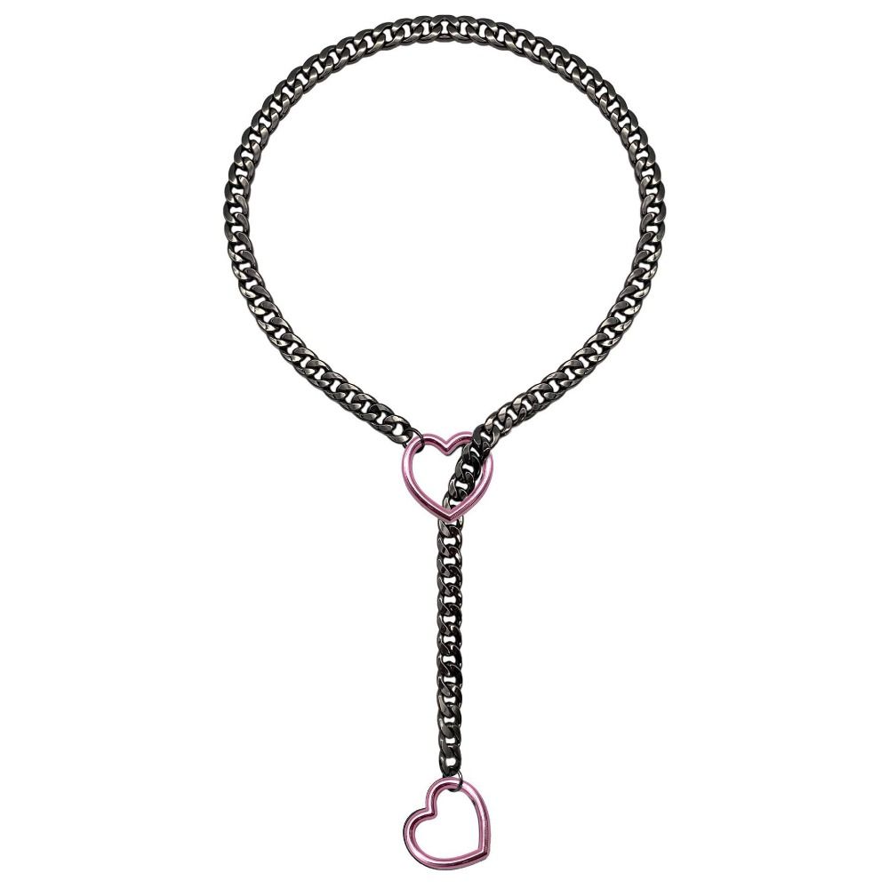 Fashion Heavy Lariat Heart Necklace Ring Punk Rock Slipchain Choker Collar Stainless Steel Slip Chain For Women Men
