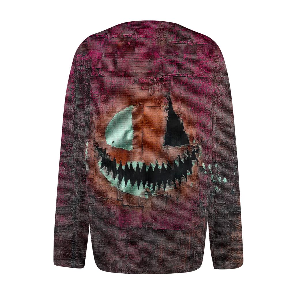Women's Fashion Casual Knit Sweater Button-Up Halloween Printed  Cardigan Jacket