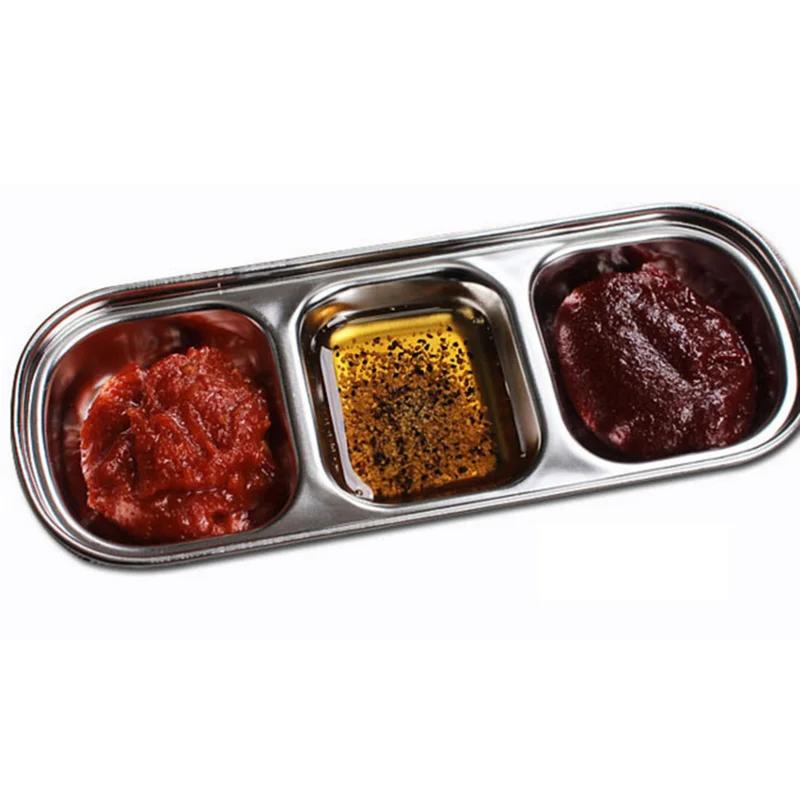 Stainless Steel 3 Lattice Herbal Soy Sauce Vinegar Sauce Dish Snack Plate Divided Serving Dish Plate Tray Home Kitchen Tableware