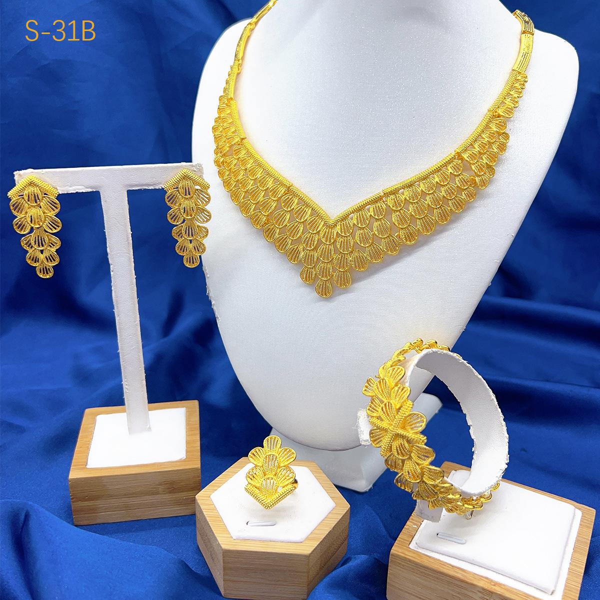 

Dubai 24k African Women s Wedding Jewelry Set Bridal Necklace Earrings Bracelet Ring 2026 45CM