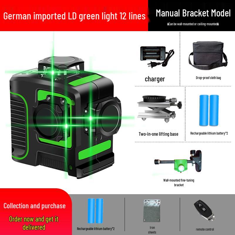 12-Line High Precision Green Light Infrared Laser Level and Floor Layout Instrument with Auto Line Drawing