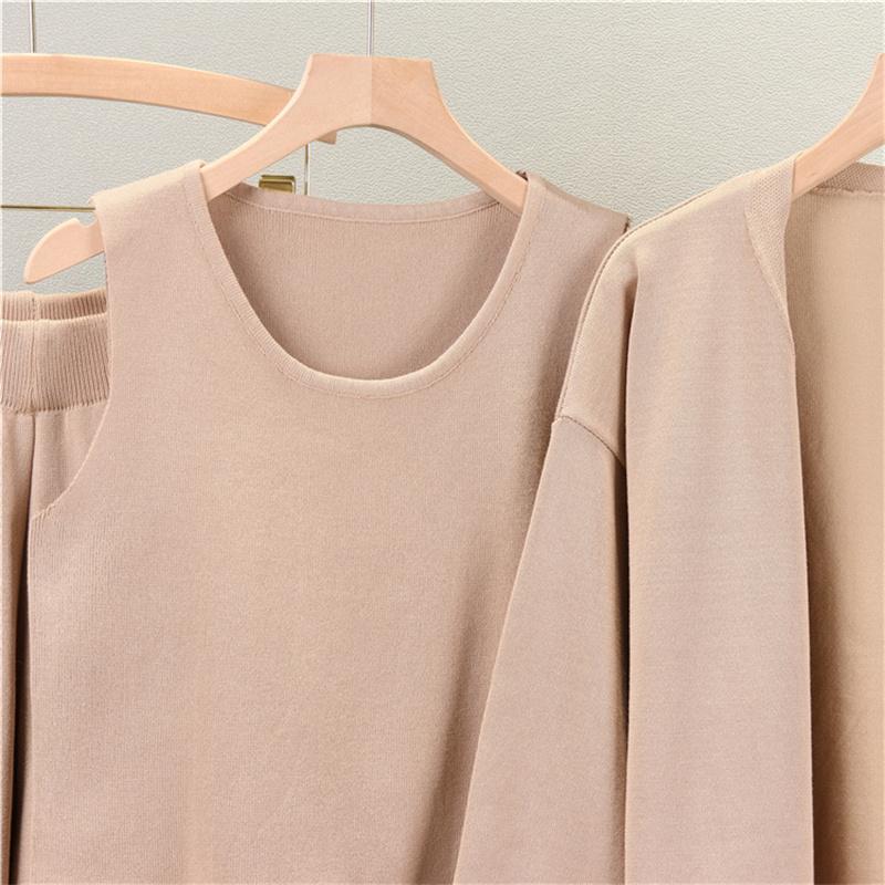 Women'S Spring Loose Knitted Set Long Shawl Cardigan Sweater Tank Top Wide Leg Pants 3 Piece Set