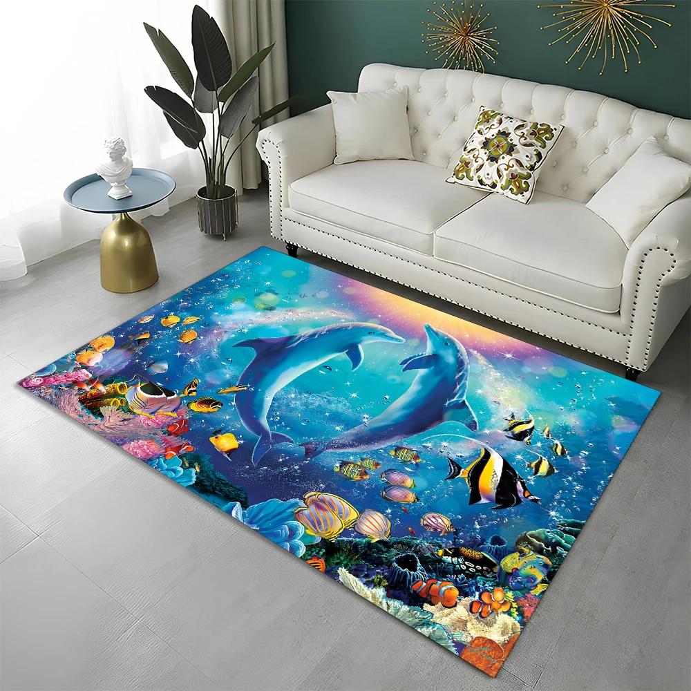 3D Underwater World Seabed Fish Carpet Rug for Home Living Room Bedroom Sofa Doormat Decor,kids Play Area Rug Non-slip Floor Mat