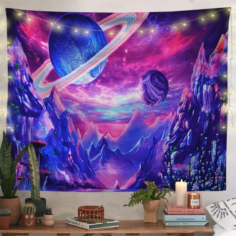 VIKAMA Astronaut Planet Galaxy Tapestry, Psychedelic Nebula Space Wall Hanging, Bedroom E-sports Room Decor