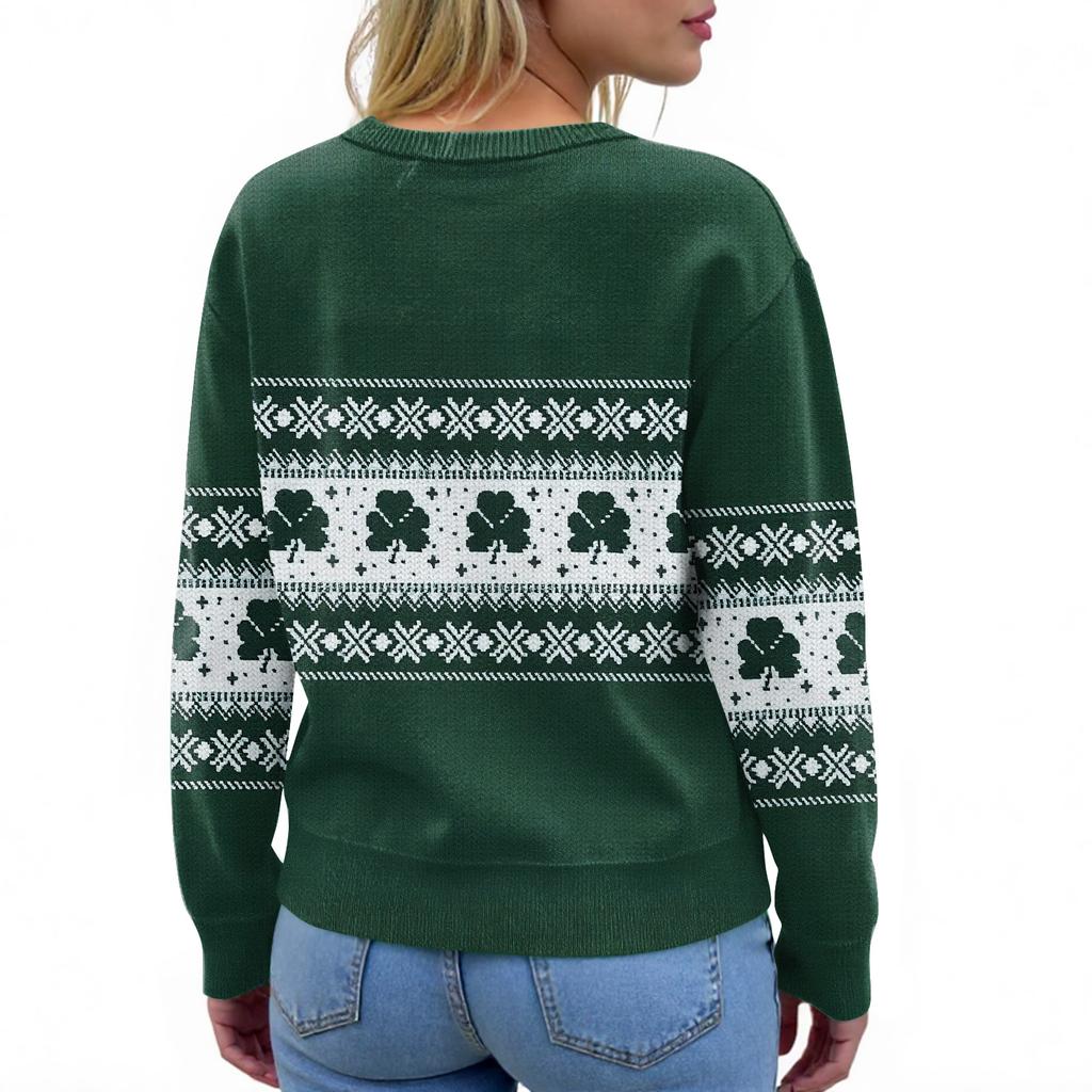 Women'S St. Patrick's Day Sweater Cute Fun Patrick's Day Sweater Spring Long Sleeve Knitted Sweater