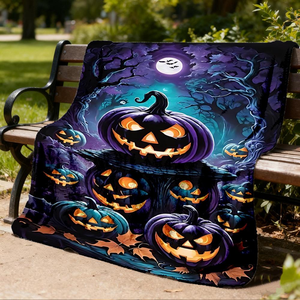 1pc Halloween Pumpkins Throw Blanket Polyester Fiber, Lightweight Flannel, Soft & Warm, All Season Use for Outdoor, Camping Digital Print