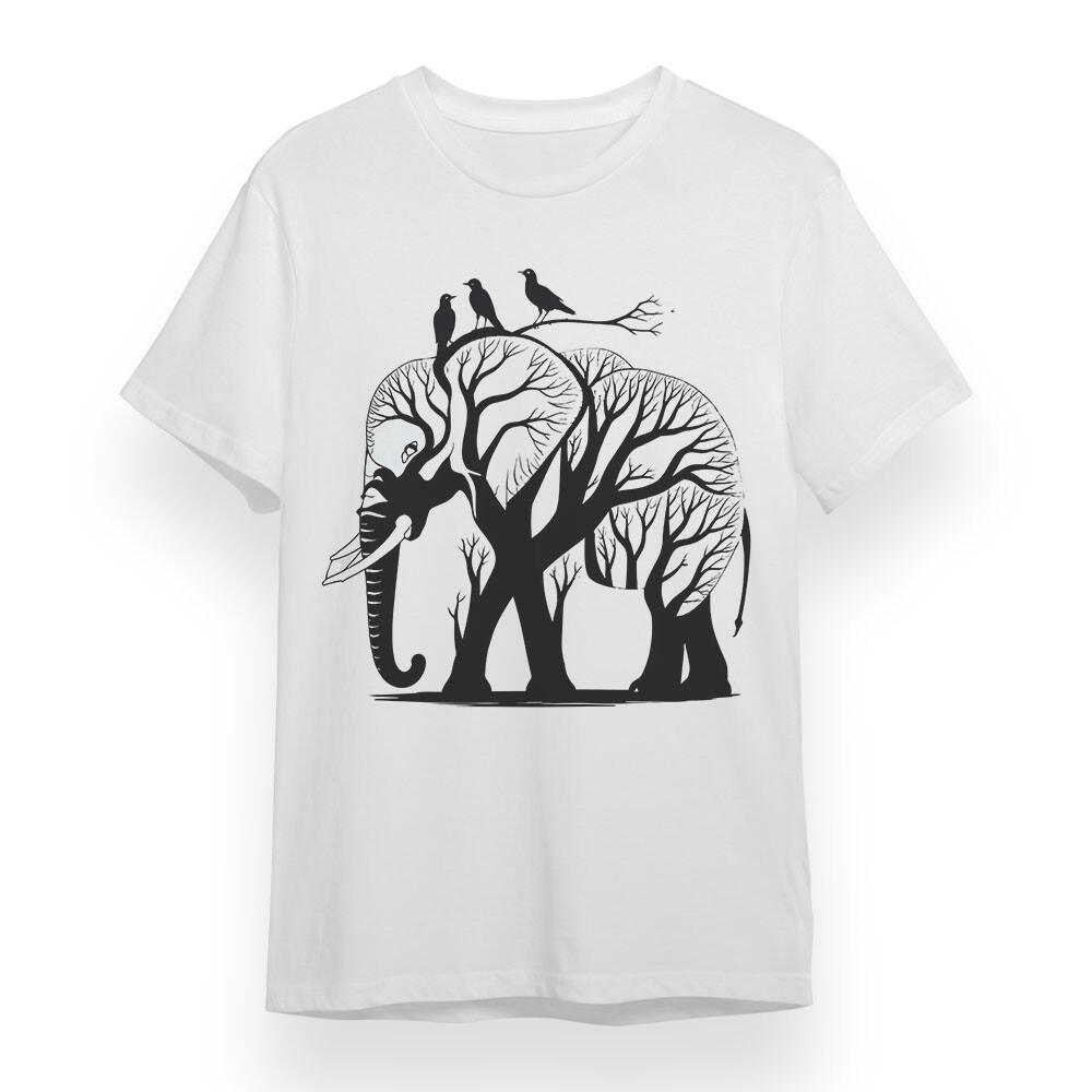 

Men s Plus Size T-shirt With Elephants And Birds Unisex White 100% Cotton Tee 4XL