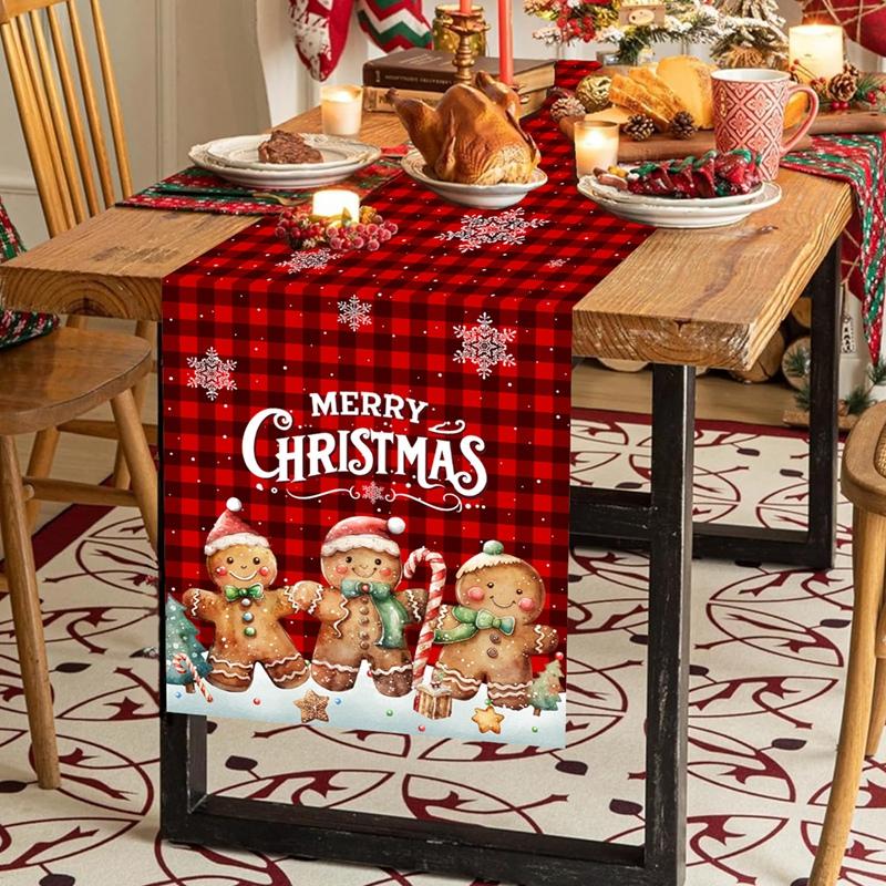 Christmas Table Runner Christmas Eve Dinner Table Decorations Gingerbread Man Santa Claus Table Cloth Cover Xmas Accessories
