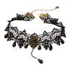 Stylish Punk Lace Choker Collarbone Necklace Crystal Neckband for Female Enhances Elegances and Mystery for Theme Event