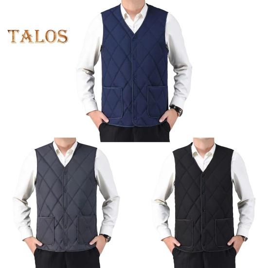 Men Waistcoat V-Neck Sleeveless Solid Color Single Breasted Vest Coat with Pockets Thickened Plush Lining Quilted Bottoming Vest Jacket