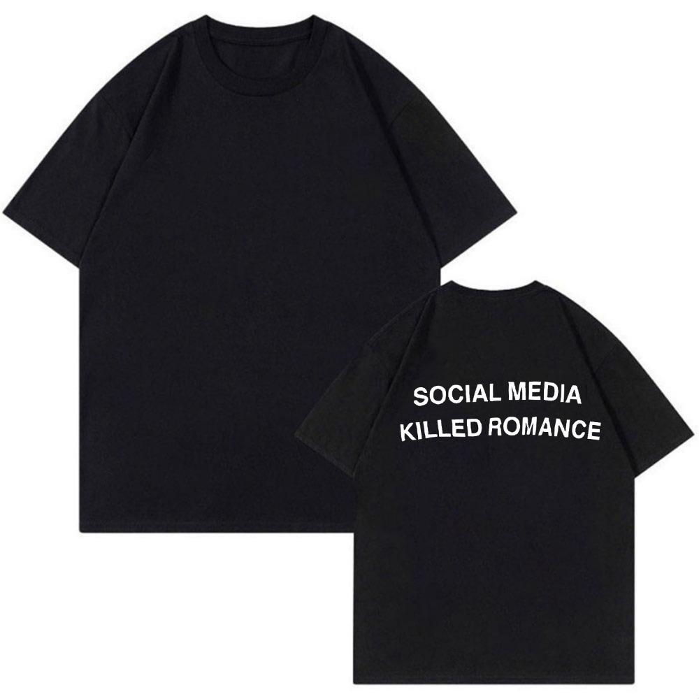 Social Media Romantic T-shirt Fun Custom Couple Short Sleeved 100% Pure Cotton Round Neck Top for Men and Women Gothic Style