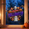 Durable Sunproof Glass Stickers Halloween Window Clings, Cute Ghost Pumpkin Skull Happy Sticker, Reusable Skeleton Theme Party Supplies Double