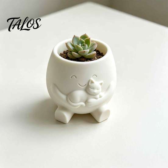 Gift for Plant Lovers 3D Printed Face Planter Pot with Cat Design, Decorative Succulents Pot, Small Desktop Creative Resin Flowerpot Indoor