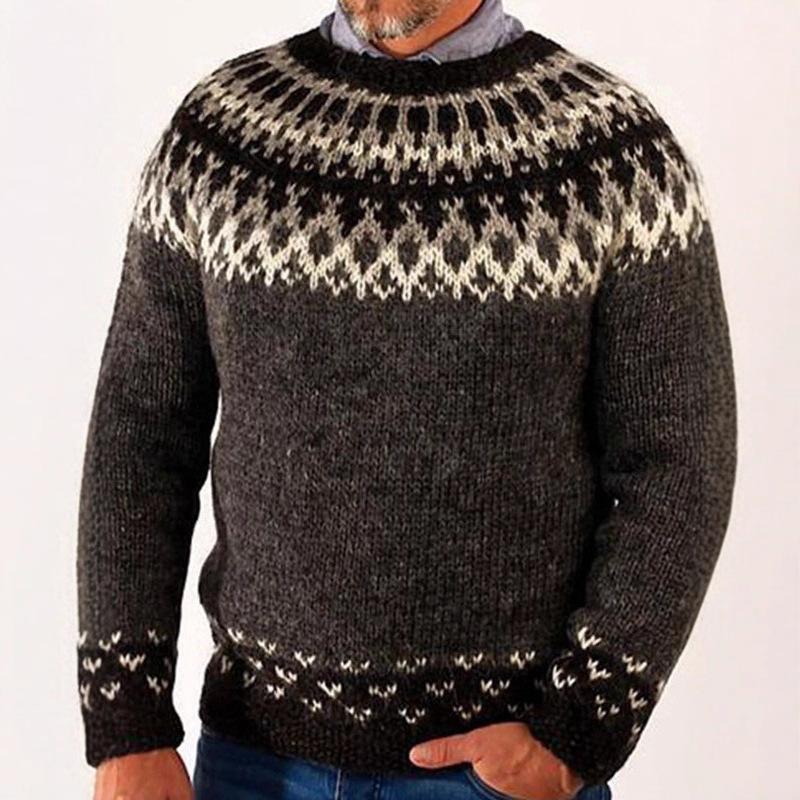 Women's Round Neck Long Sleeve Fair Isle Knit Sweater Regular Fit Casual Pullover Top