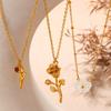 Trendy Retro Round Brand Engraved Rose Pendant Necklace Fashionable Simple Versatile High-End Necklace