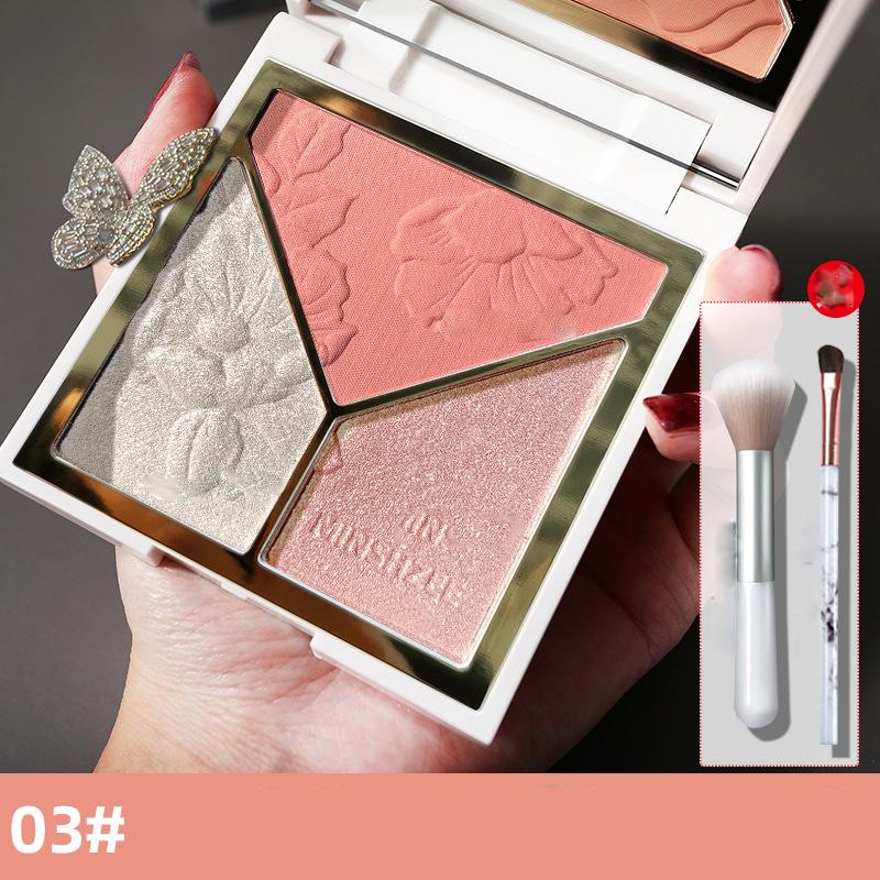 3 In 1 Highlighter Poederpalet Gezicht Hoogglans Shimmer Poeder Highlighting Repair Disk Flash Poeder Matte Neus Schaduw Blush
