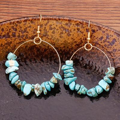 1 Pair Women Hook Earrings Irregular Natural Stone Electroplated Big Circle Ear