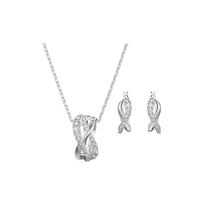 

Swarovski Twist Necklace And Earring Set Women Jewelry Plated-White-Gold 5579790 Box (Random Color)