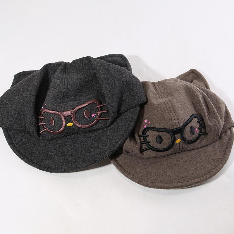 Autumn and Winter Retro Beret Women's Japanese Style Cute Cat Ears Octagonal Hat Big Head Circumference Showing Face Small Newsboy Hat Trendy