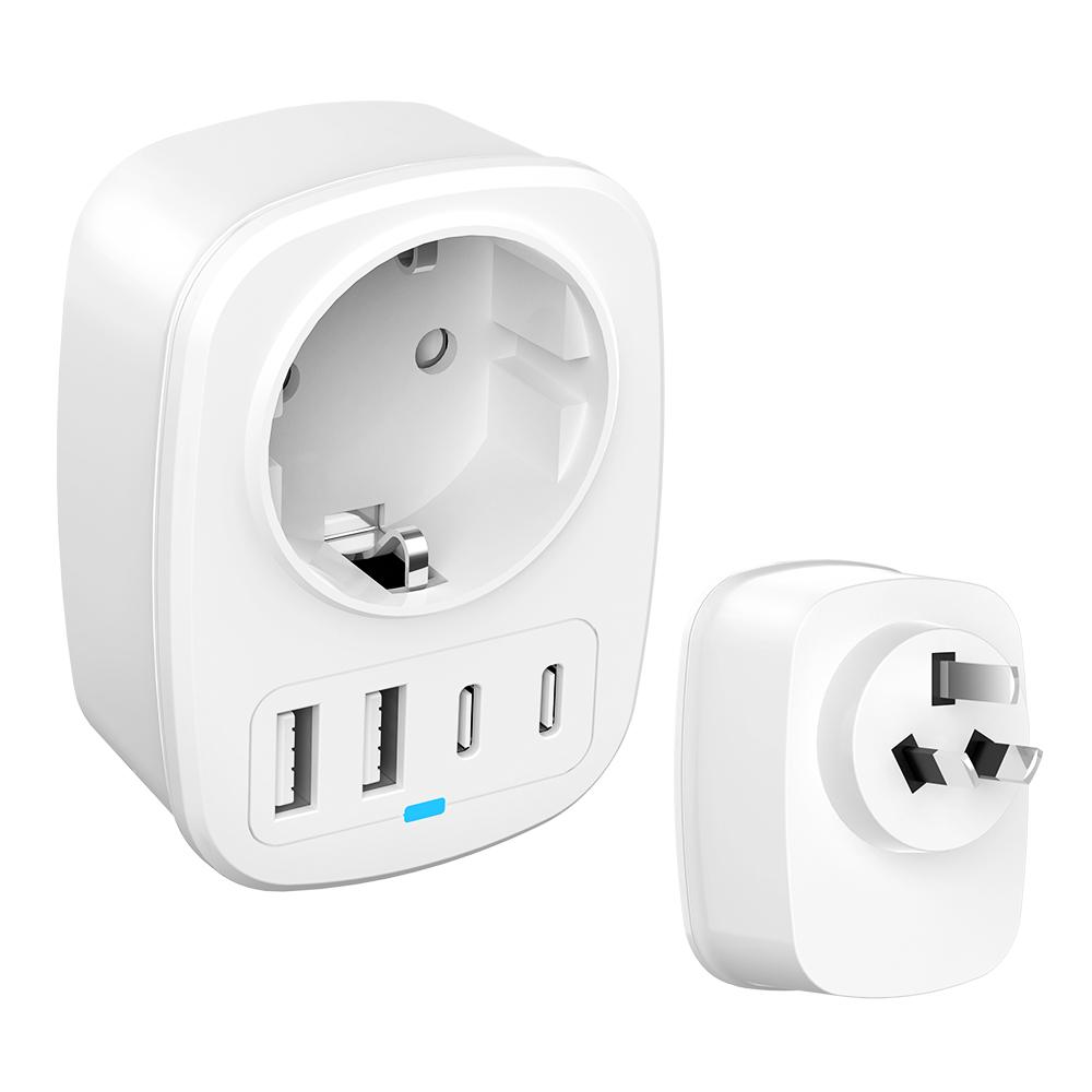 Universal Travel Adapter With 2 USB Ports 2 Type-C Charging All-in-one Travel Adapter EU/UK/US/AU Plug for Travel Power Adaptor