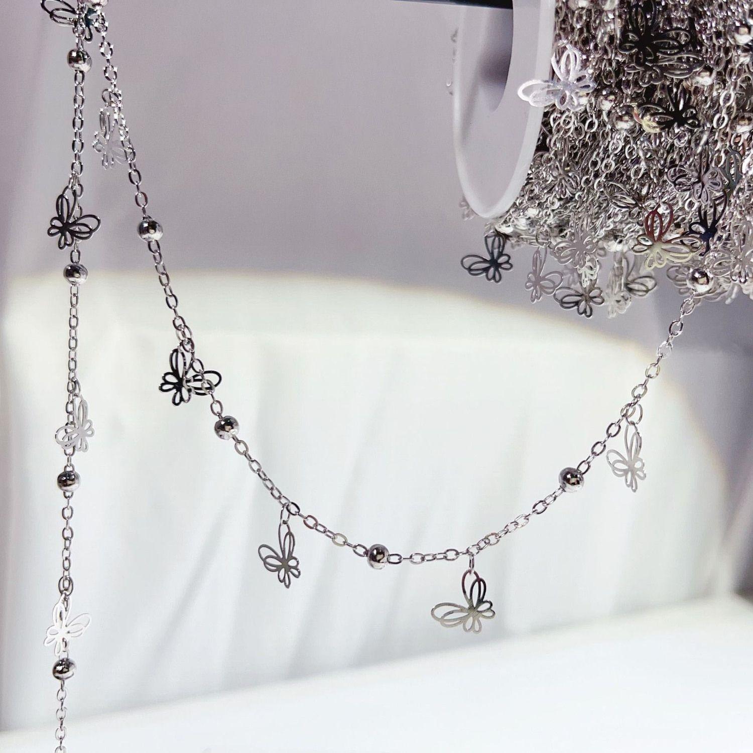 

1M 0.5M Hollow Leaf Charm Link Chain Copper Transparent Crystal Beaded Chains for DIY Necklace Bracelet Clothing Jewelry Makings 50cm
