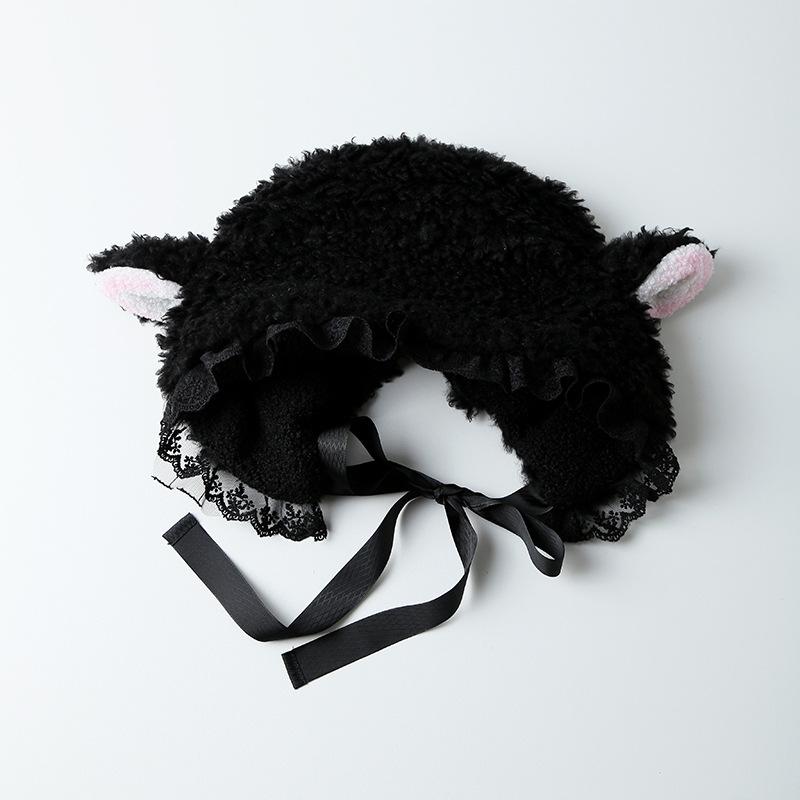 Sweet and Cute Girl Lamb Wool Woman, Warm In Autumn and Winter, Cold-proof, White Face, Lamb Ear Hat Woman