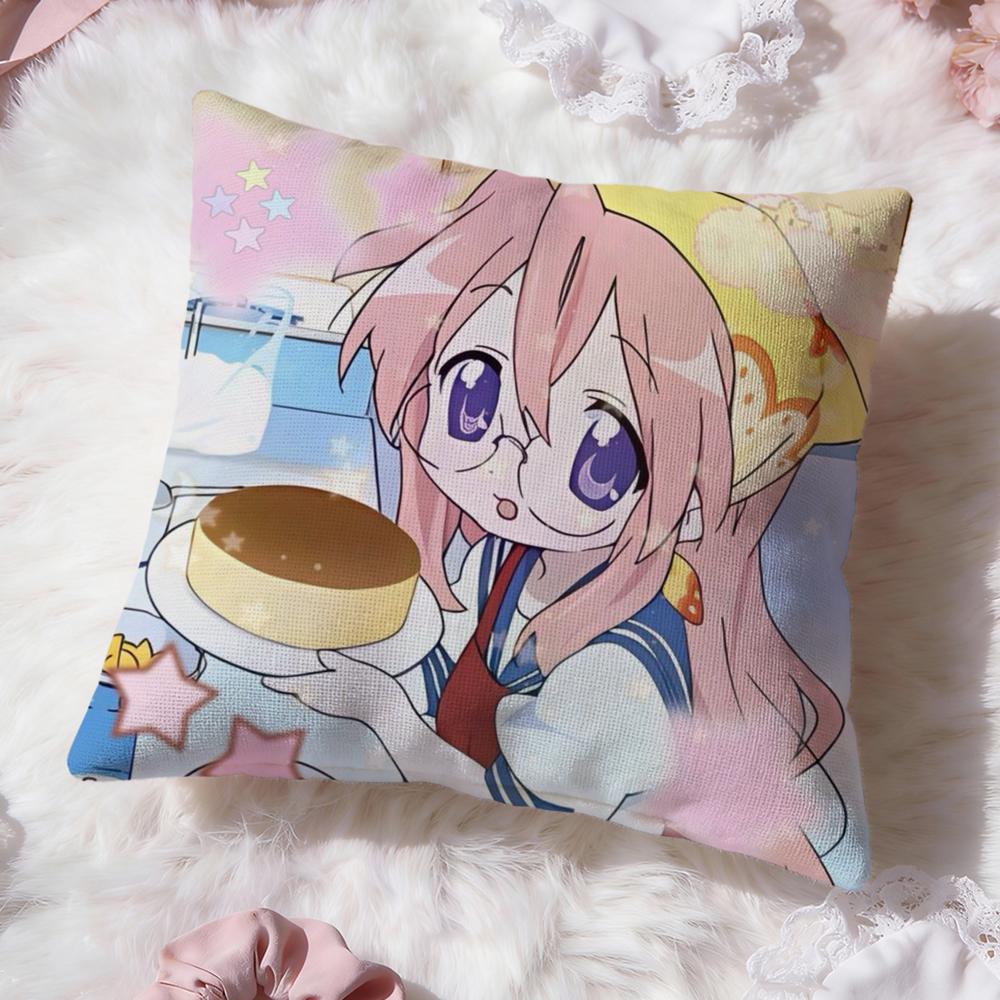 L-Lucky Star Anime Cushion Cover Premium Comfort Reversible Pillow Cove -Two In One Design for Any Room & Car Interior