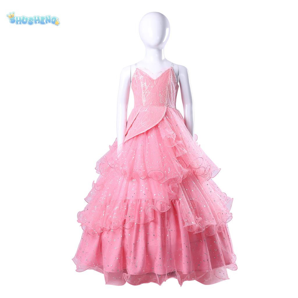 Wicked Glinda Dress for Children Pink Glinda Cosplay Costume Dress Halloween Dance Party Show for Girls Role-Playing Party Outfit