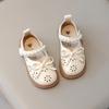 New Girls Princess Leather Shoes Sweet Bowtie Children Causal Mary Jane Shoes Fashion Kids Pearl Cut-outs Flat Shoes Breathable